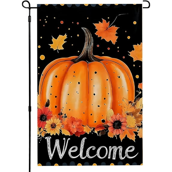 Pumpkin Garden Flag 12X18Inch Double Side,Autumn Maple Leaves Fall Yard flag Welcome Thanksgiving Outside Small Garden Flag Decorative,Fall Outdoor Flag for Holiday Patio Courtyard