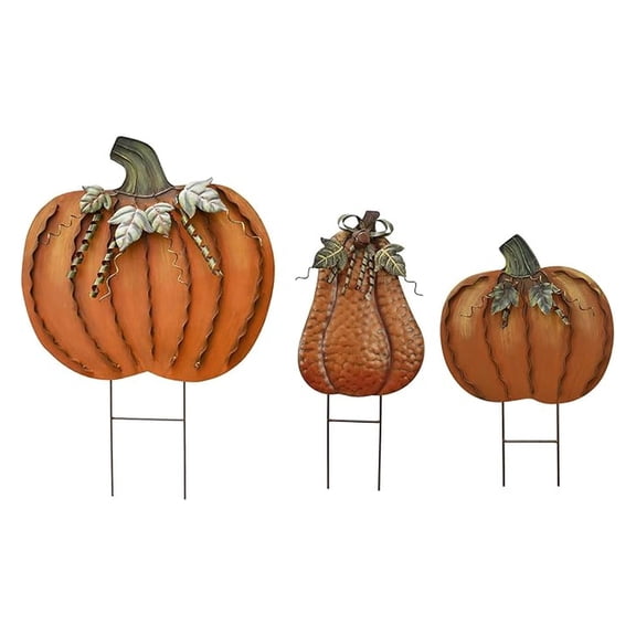 Pumpkin Garden Stake Metal, Fall Decor Outdoor - Autumn Harvest Thanksgiving Yard Art, Rustic Pumpkin Decoration for Home, Patio, Lawn