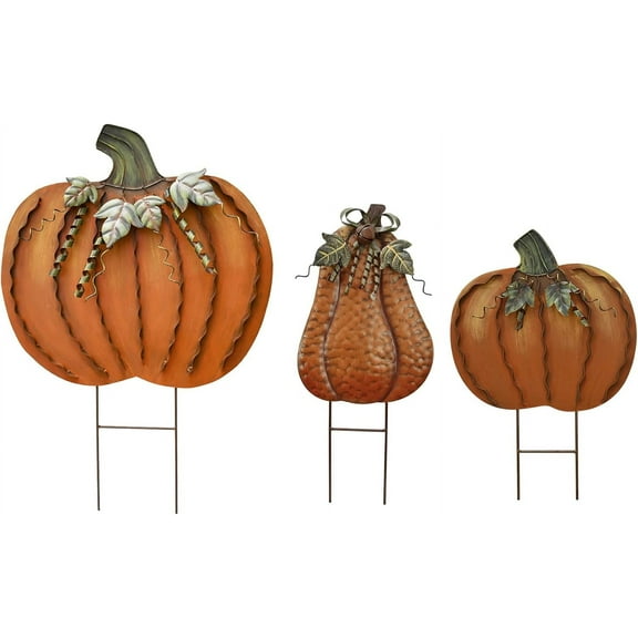 Pumpkin Garden Stake Metal Pumpkin Yard Sign Fall Decor, Decorative Garden Decor Pumpkin Outdoor Stakes for Autumn Harvest Thanksgiving Halloween Rustic Pumpkin Decoration for Home