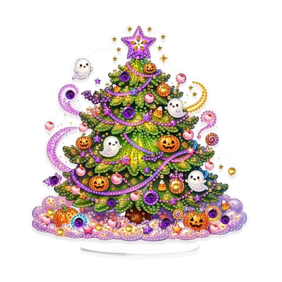Pumpkin Gem Painting Kit Tabletop Ornament DIY Rhinestone Art with Stand for Shelf Desk Halloween Home Decor