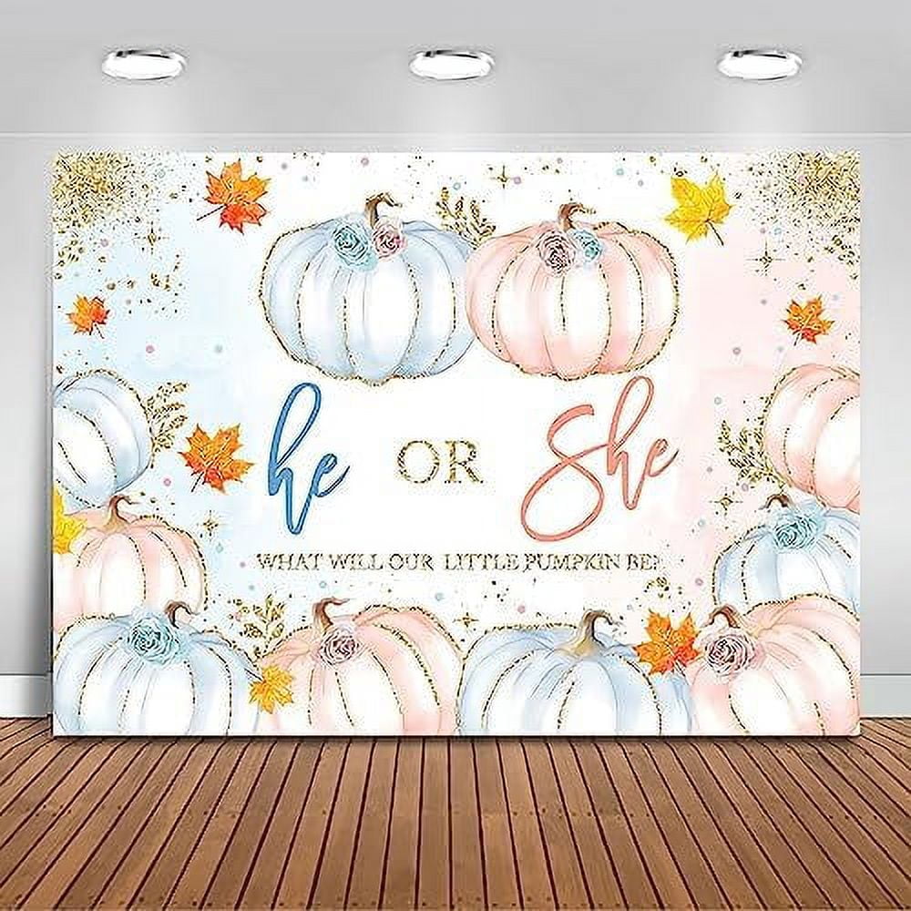Pumpkin Gender Reveal Backdrop Autumn Pumpkins He or She Gender Reveal Party Decorations