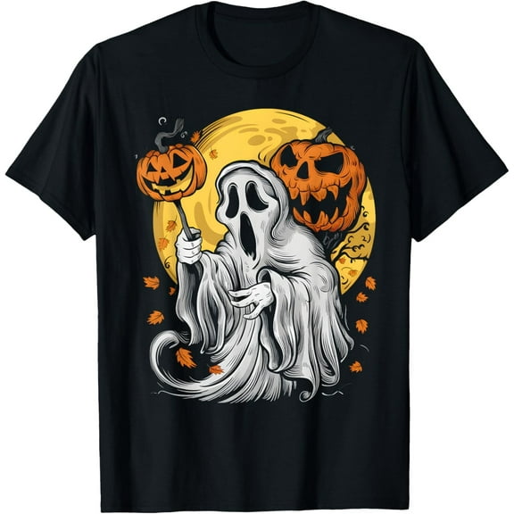 Pumpkin Ghost Autumn Leaves Graphic Scary Unisex T-Shirt