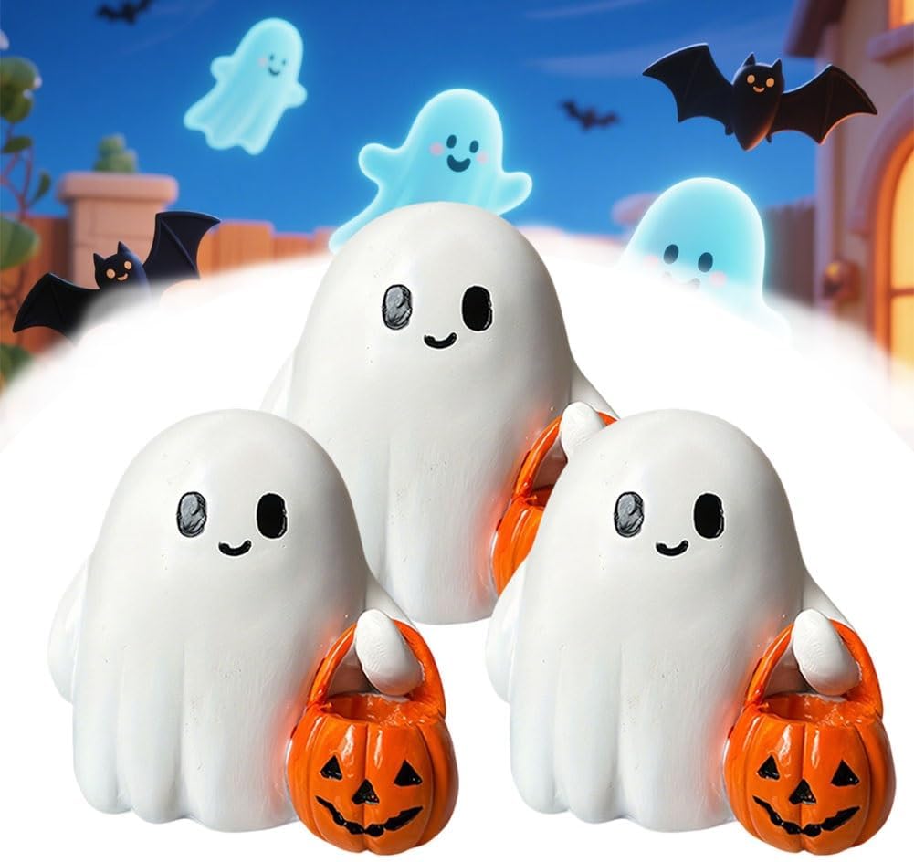 Pumpkin Ghost Decor, Halloween Ornaments, Cute Tiny Trick or Treat ...