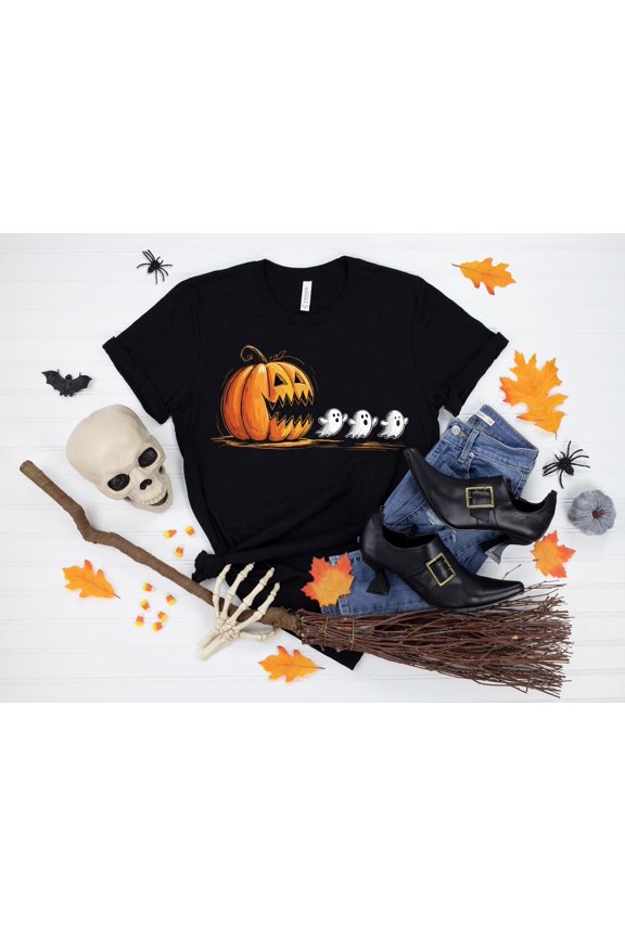 Pumpkin Ghost Gamer Halloween Graphic Shirt