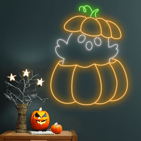 Pumpkin Ghost Neon Signs, Halloween Long-lasting Decor