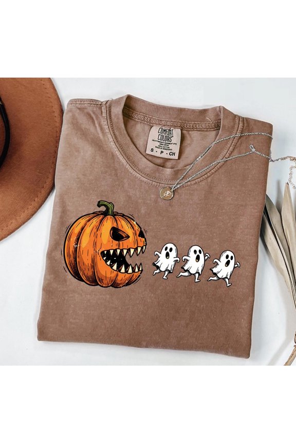 Pumpkin Ghost Retro Spooky Fall Gamer T-Shirt