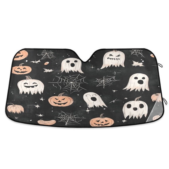 Pumpkin Ghost Spiderweb Car Windshield Sun Shade Foldable Car Front Window Visor Heat and UV Protection 55x27.6