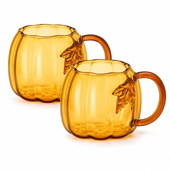 Pumpkin Glass Cup, 18.6 Oz Hand Blown Glass Pumpkin Mug with Handle, for Coffee, Tea, Fall Decor and Gifts, Halloween.