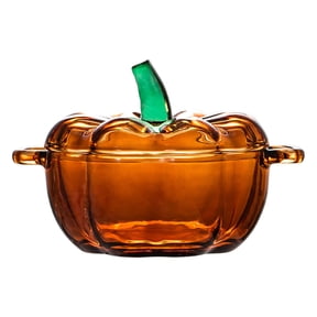Pumpkin Glass Serving Bowl, Glass Pumpkin Bowl with Lid, Food Storage Jar for Candy Cookies Biscuit, Transparent Glass Candy Dish for Halloween Home, Thanksgiving Fall Decorative Bowl