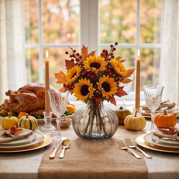 Pumpkin Glass Vase, Transparent Fall Floral Container, Easy Floral Styling Fall Table Vase, Fall Table Vase for Entry Consoles, Side Tables, Dining Tables and Mantels, Compact Everyday Design, Gray