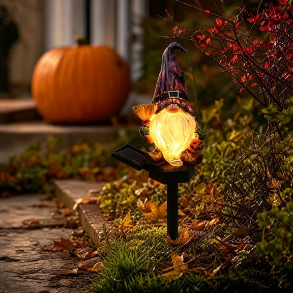 Pumpkin Gnome Solar Ground Stake Lamp, Rainproof Outdoor Illuminated Ornament, DuskActivated Lighting Equipment for Garden Walkways Grass Grounds Terrace Space Halloween Yard Layouts