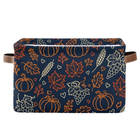 Pumpkin Grape Leaves Foldable Storage Large Fabric Storage Baskets Organizer Storage Bins with Handles for Home Office