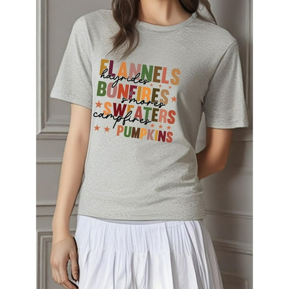 Pumpkin Graphic Tee Seasonal T-Shirt Top Cozy Design Casual Short Sleeve Cotton Shirt Gray S-3XL