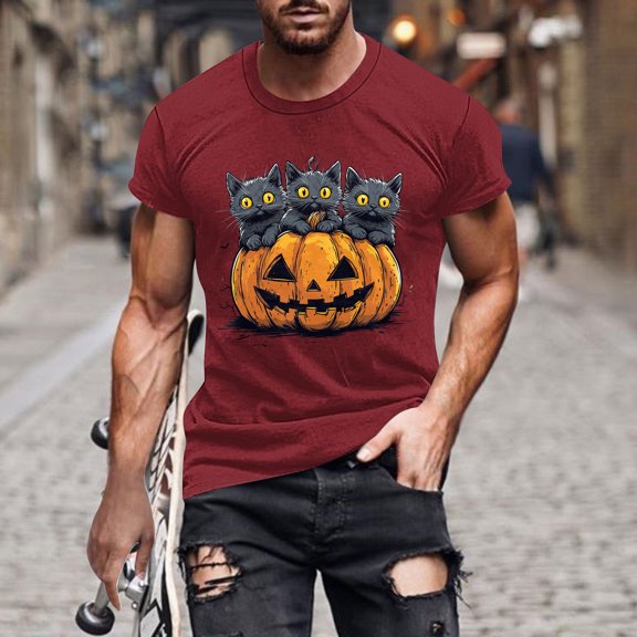 Pumpkin Graphic Tees for Men Halloween Costumes Fashion Holiday T Shirts Short Sleeve Crewneck Tops Going Out Outfits Funny Pullover Tshirts, S-5XL