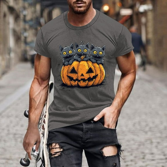 Pumpkin Graphic Tees for Men Halloween Costumes Fashion Holiday T Shirts Short Sleeve Crewneck Tops Going Out Outfits Funny Pullover Tshirts, S-5XL