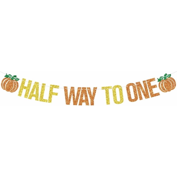 Pumpkin Half Way to One Banner, Fall Half Year Birthday Hanging Decorations, Thanksgiving Halloween Babys 1st Birthday Baby Shower Party Decorations Supplies for Boy Girl