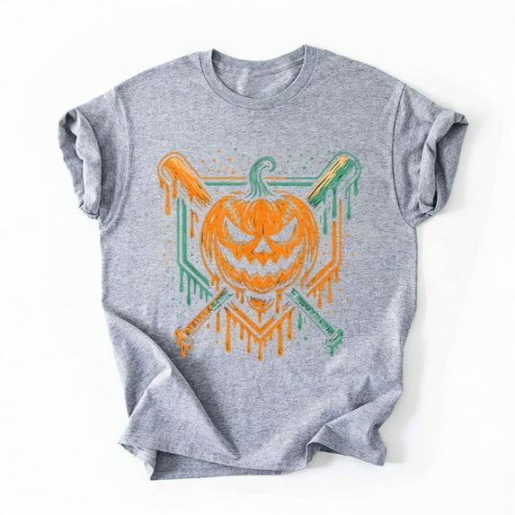 Pumpkin Halloween Baseball Ice Cream Drip Spooky Boys Youth T-Shirt, Multicolors, Size S-5XL