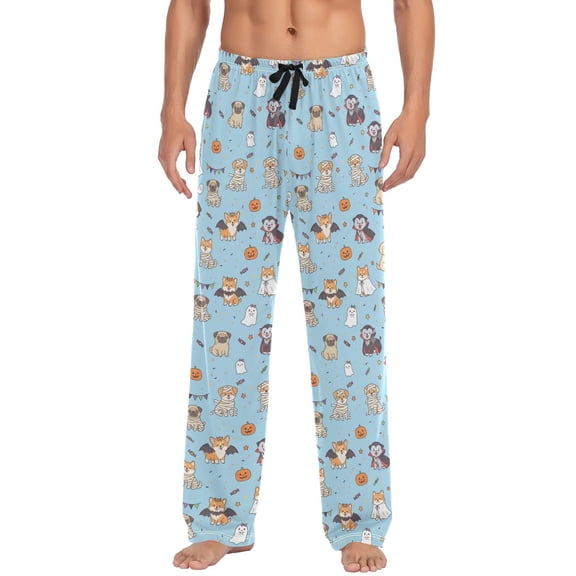 Pumpkin Halloween Dog Men's Pajama Pants Lightweight Pjs Bottoms Sleepwear Bottom Pants with Pocket Drawstring