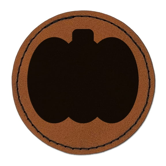Pumpkin Halloween Fall Harvest Solid 2.5" Faux Leather Round Engraved Iron-On Patch - Brown