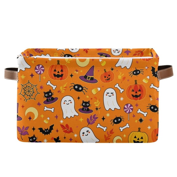 Pumpkin Halloween Foldable Storage Large Fabric Storage Baskets Organizer Storage Bins with Handles for Home Office