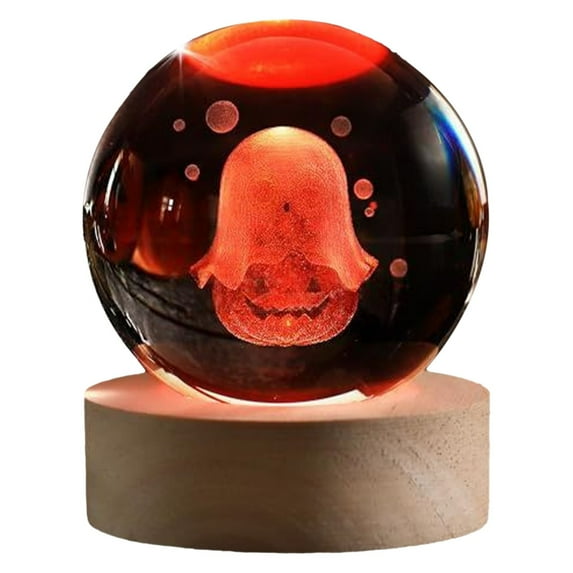 Pumpkin Halloween Ghost Crystal Ball-Halloween Decorations-Halloween Lighted In ,Halloween Carved with Luminous Glass Children'S Small Night Light Ornament