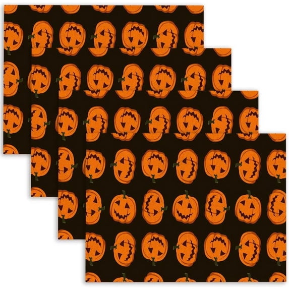 Pumpkin Halloween Placemats Set of 4 Autumn Linen Kitchen Table Mats Easy to Clean for Dining Table 18X12 Inch