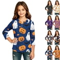 thumbnail image 1 of Pumpkin Halloween Shirt for Girls Fall Print 3/4 Sleeve T Shirt Cute Graphic Top Halloween Party Outfit Kids Casual Holiday Wear,5-6 Years,Green, 1 of 6