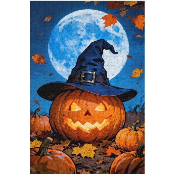 Pumpkin Halloween Witch Hat Fantasy 1000 Piece Jigsaw Puzzle for Adults, Spooky Halloween Puzzle for Seasonal Home Decor, Fun DIY Family Activity