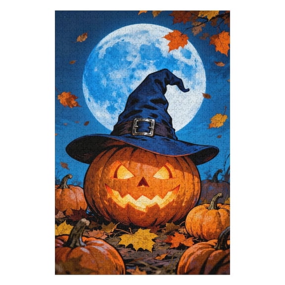 Pumpkin Halloween Witch Hat Fantasy 500 Piece Jigsaw Puzzle for Adults, Spooky Halloween Puzzle for Seasonal Home Decor, Fun DIY Family Activity