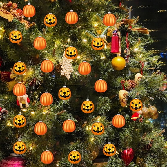 Pumpkin Hanging Ball - 24 Pcs Halloween Jack-O-Lantern Hanging Ornament Shatterproof Festive Decorative Ball