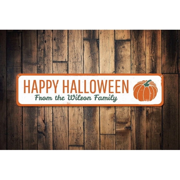 Pumpkin Happy Halloween Sign Family Name Sign Custom Halloween Home Decor Pumpkin Patch Sign - Halloweens - Size: 16 x 4 Inches