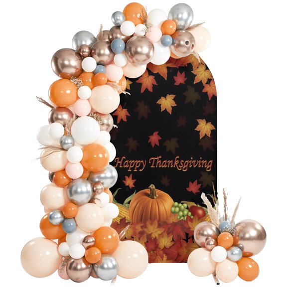 Pumpkin Happy Thanksgiving Arch Backdrop Cover 4 FT, Fall Maple Leaf Corn Autumn Wedding Arch Cover Stretchy Backdrop Stands Covers for Birthday Party Ceremony Banquet Decor