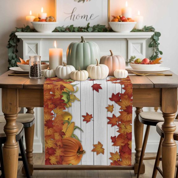 Pumpkin Happy Thanksgiving Table Runner, Autumn Thanksgiving Kitchen Dining Table Decoration for Home Party Decor 13x90 Inches