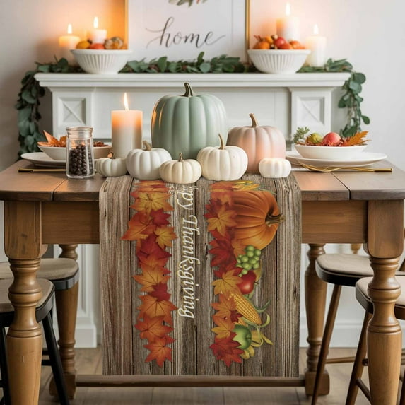 Pumpkin Happy Thanksgiving Table Runner, Autumn Thanksgiving Kitchen Dining Table Decoration for Home Party Decor 14x72 Inches