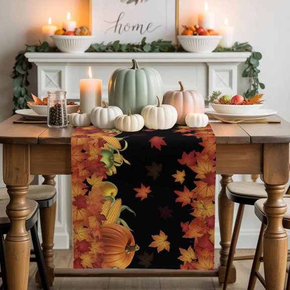Pumpkin Happy Thanksgiving Table Runner, Autumn Thanksgiving Kitchen Dining Table Decoration for Home Party Decor 16x72 Inches