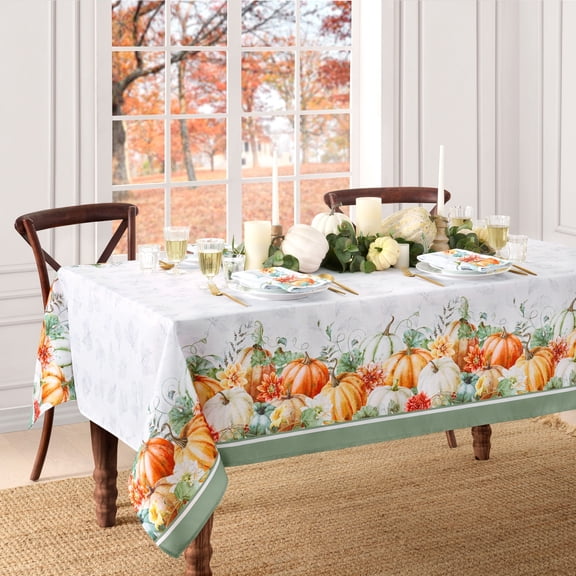 Elrene Home Fashions Pumpkin Harvest Vine Double Border Tablecloth, Multi, 60" x 84" Rectangle