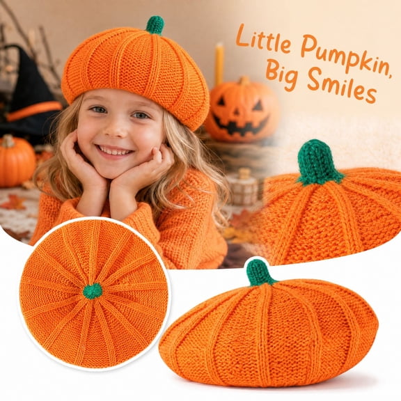 Pumpkin Hat Halloween Knit Hat Thanksgiving Beanie Hat for Halloween Party the Thanksgiving Day Chirstmas Costume Photography Prop Orange