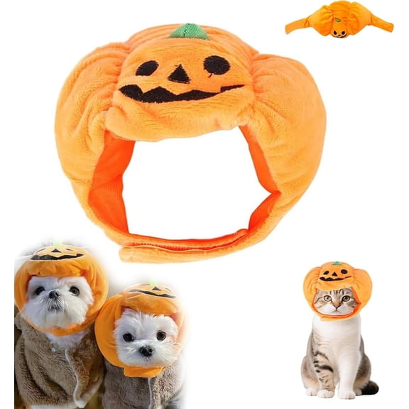 Pumpkin Hat for Dogs Cats, Adjustable Pet Halloween Costume Cap, Jack-O-Lantern Cosplay Headwear for Small Medium Pets (Small)Q