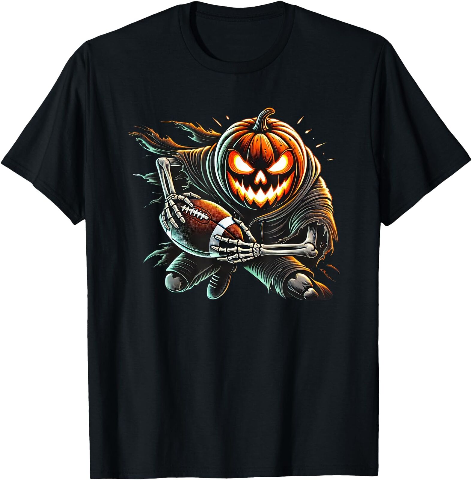 Pumpkin Head Football Player Halloween Costume 2024 Match T Shirt Men