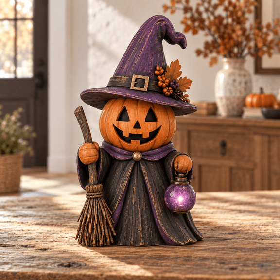 Pumpkin Head Witch Wooden Block 3 Layer for Halloween Tabletop Decor