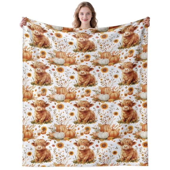 Pumpkin Highland Cow Blanket Gifts for Women Men Adults Highland Cow Lovers Plush Lightweight Sunflowers Highland Cows Throw Blankets for Camping Office Decor Birthday Gifts 50×40 Inch