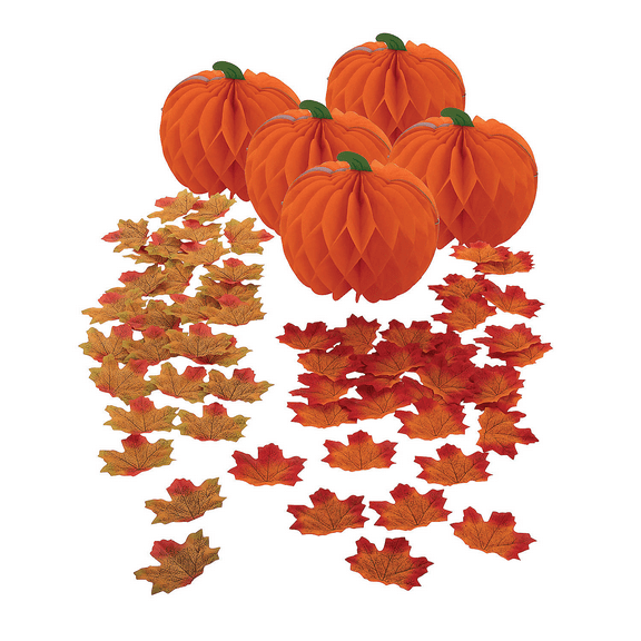 Pumpkin Honeycomb & Fall Leaves Centerpieces, Party Decor, Fall, 105 Pieces