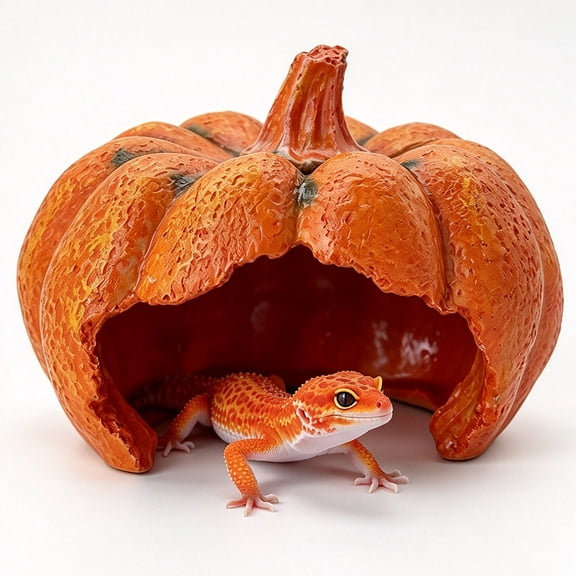 Pumpkin House Resin Reptile Hideout, Aquarium Fish Tank Decor Accessories for Betta Fish Bearded Dragon Turtle Tank
