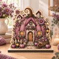 Pumpkin House Wooden Block Mauve Aster Cottage Shelf Sitter for Fall ...