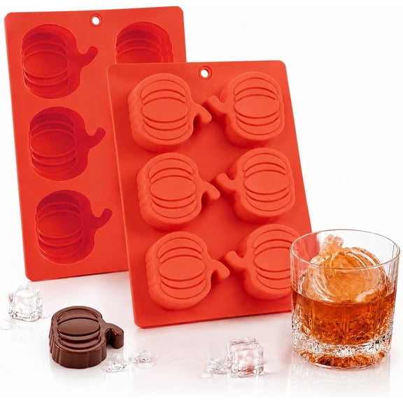 Pumpkin Ice Cube Tray 2 Pack Silicone Molds, 6-Cavity Fall Halloween Baking Mold for Cocktails Chocolate Muffins Mini Cakes, Thanksgiving Treats and Parties
