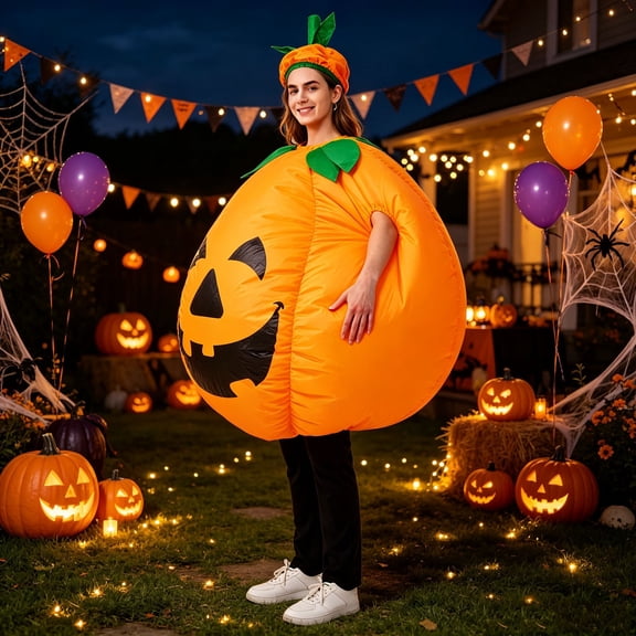 Pumpkin Inflatable Blow Up Costume, Funny Lightweight Pumpkin Suit with Easy Inflation Design, Hilarious Prank Outfit for Halloween Party Holiday Performance Themed Gathering