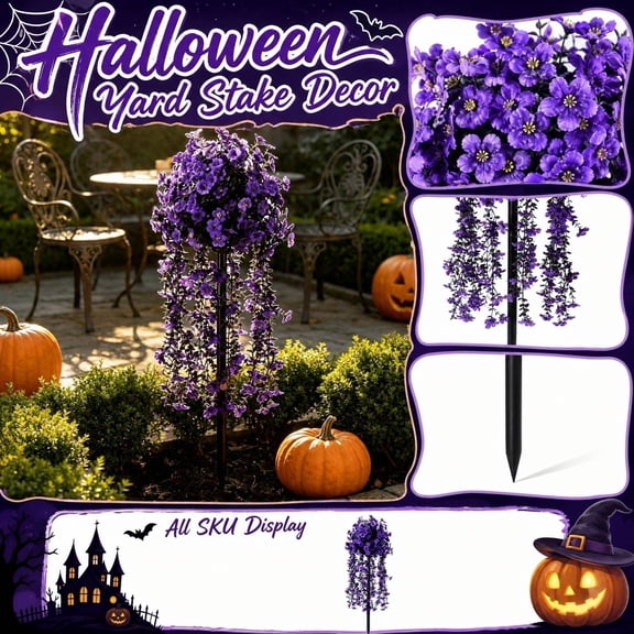 Pumpkin Jack-O-Lantern Faux Eucalyptus Pathway Stake Lights Halloween Decorations, Home Room Holiday Accent Display premium high-end quality long lasting holiday ornaments kit 60*20cm,1PC