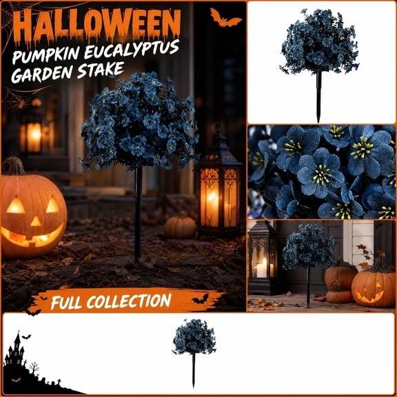 Pumpkin Jack-O-Lantern Faux Eucalyptus Pathway Stake Lights Halloween Decorations, Yard Garden Pathway Light Decor premium high-end quality long lasting holiday ornaments kit. 60cm,1PC