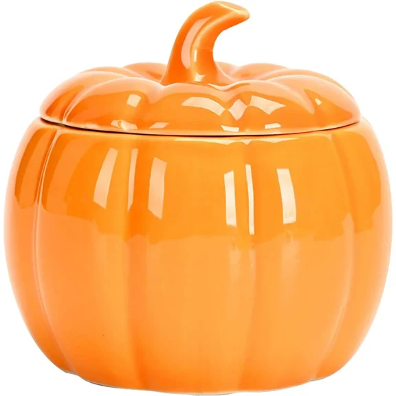 Pumpkin Jar, Cerami Pumpkin Candy Dish, Pumpkin Ceramic Tea Jar with Lid, Ceramic Pumpkin Decor for Coffee, Cereals, Cookies