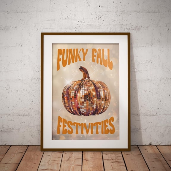 Pumpkin Kitchen Disco Ball Print Funky Wall Art Dopamine Decor, Unframed Paper Print
